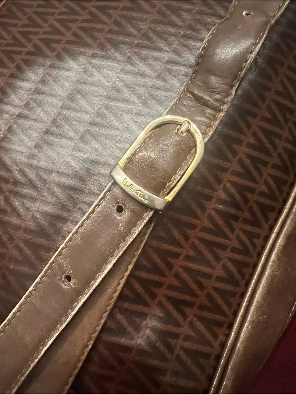 Vintage Mario Valentino Monogram Crossbody Bag Brown Leather Coated Canvas Vtg